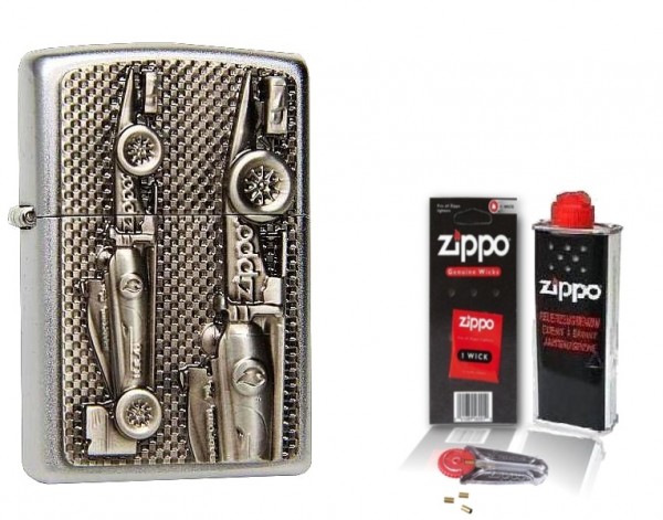 Zippo Feuerzeug FORMEL 1 Rennwagen Emblem mit Zubehör L