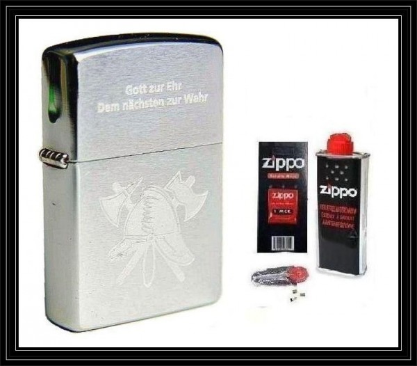 Zippo ® Feuerzeug Feuerwehr | Gott zur Ehr Chrome Brushed & Zubehör L