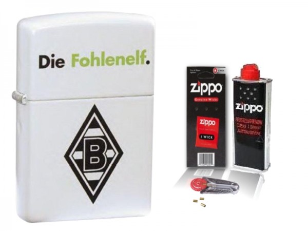 Zippo Borussia Mönchengladbach White Matte mit Zubehör L