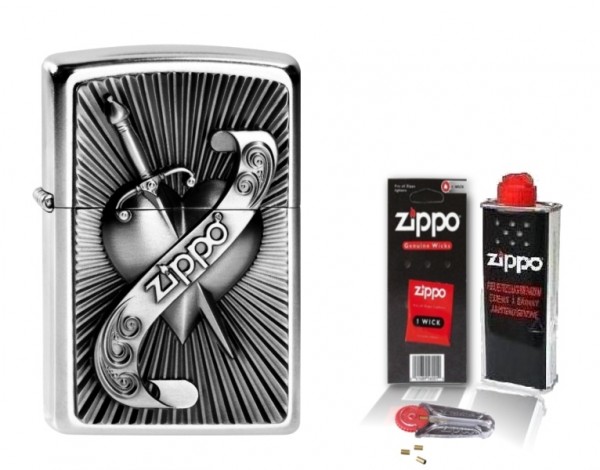 Zippo Feuerzeug Heart With Sword mit Zubehör L