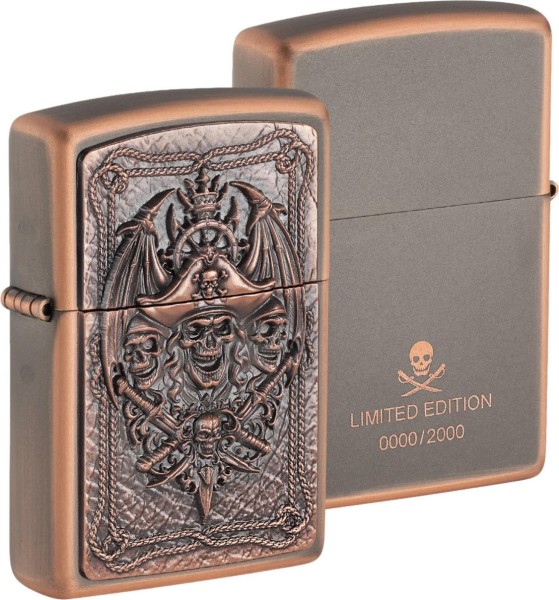 Zippo Feuerzeug Rustic Bronze Plakette Pirate Skull Limited Edition xxxx/2000