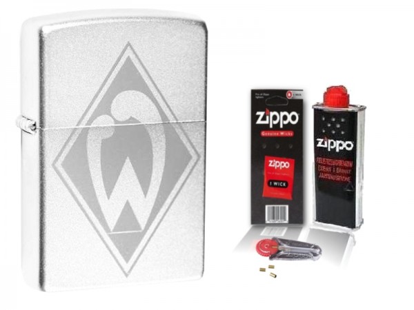 Zippo Feuerzeug Werder Bremen Satin Chrome mit Zubehör L