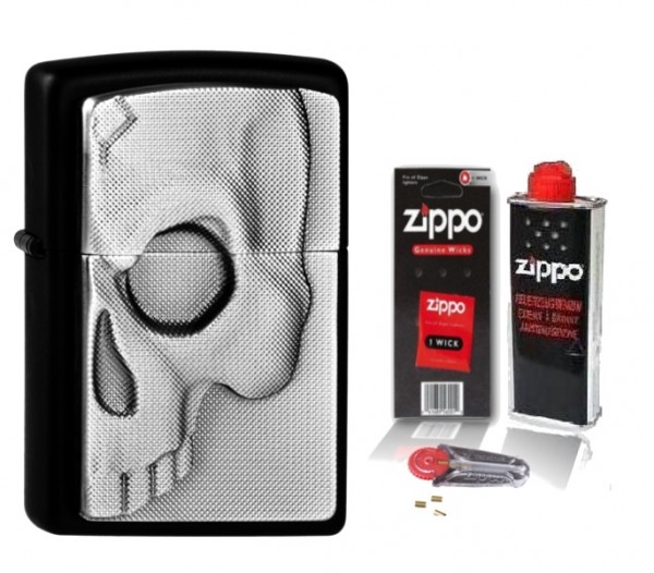Zippo Feuerzeug Half Skull Emblem mit Zubehör L