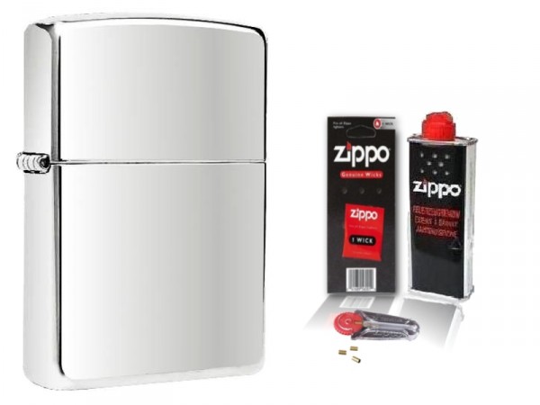 Zippo Feuerzeug Chrome Polished mit Zubehör L