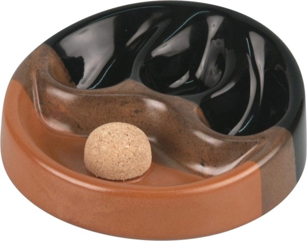 Pfeifenascher Keramik schwarz/braun mit 3 Ablagen