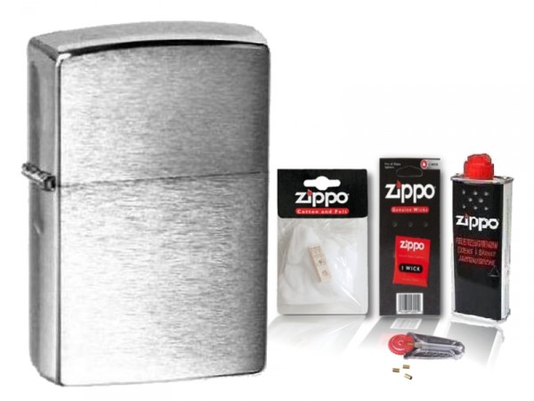 Zippo Feuerzeug Chrome brushed mit Zubehör XL