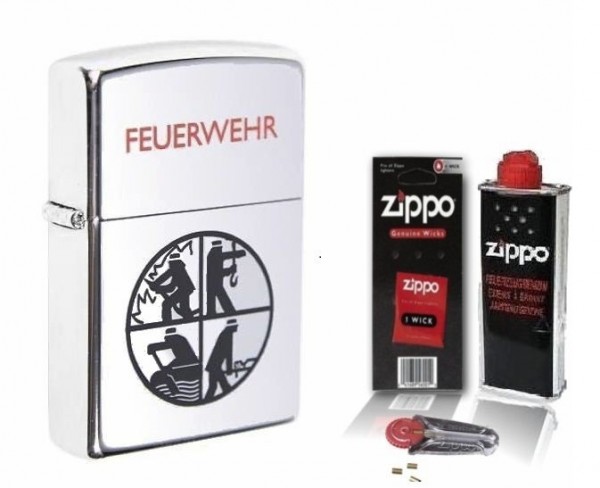 Zippo Feuerwehr Poliert mit Zubehör