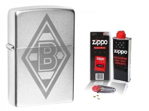 Zippo Borussia Mönchengladbach Satin Chrome mit Zubehör L