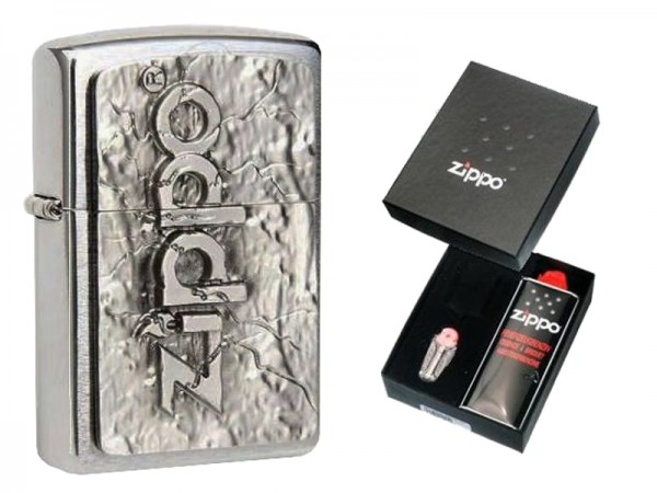 Zippo ® Feuerzeug Stone Design Emblem & Zippo GESCHENKSET