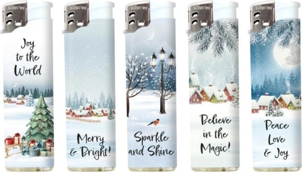 5x WF Piezo-Feuerzeug Christmas Village sortiert
