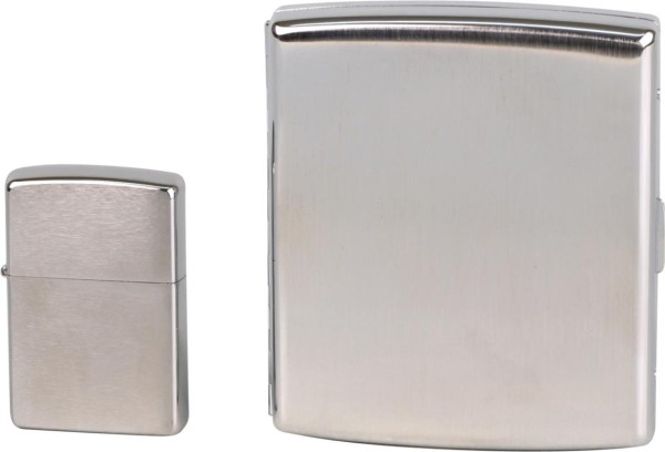 Zippo Feuerzeug Chrome Gebürtset mit Zigaretten-Etui in Geschenk-Set