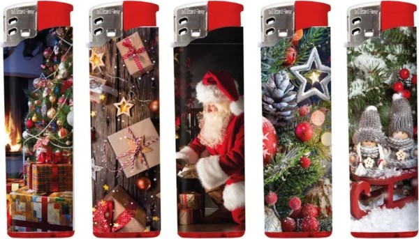 5x WF Piezo-Feuerzeug Christmas Classic sortiert
