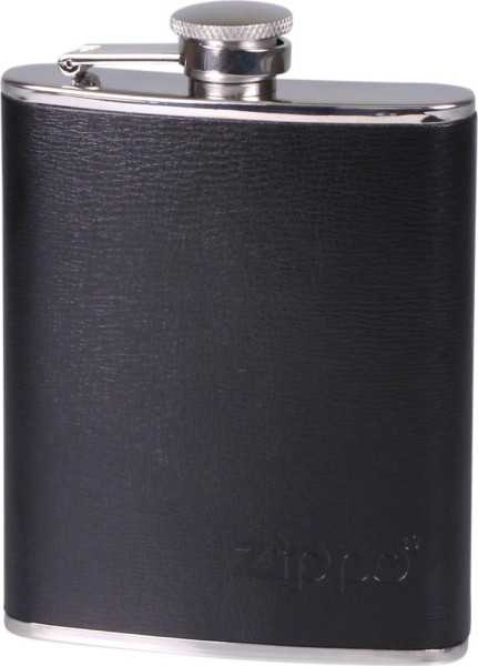 Zippo Flachmann Edelstahl Leder schwarz 6oz/180ml