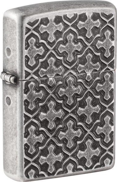 Zippo Feuerzeug Armor Case Silber Antik Deep Carved Cross Pattern