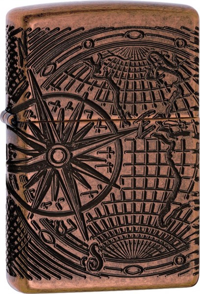 Zippo Feuerzeug Kupfer Antik Armor Case World Map
