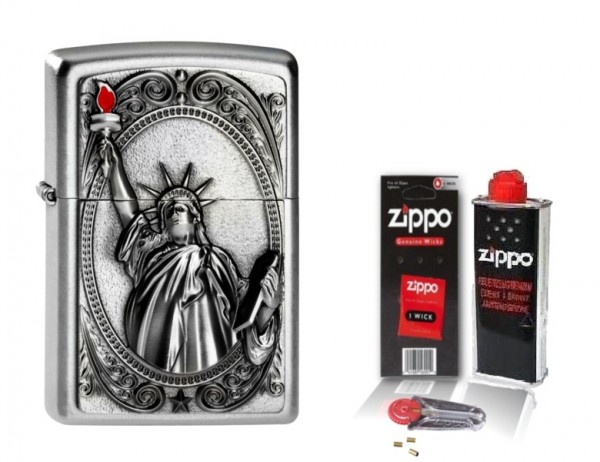 Zippo Feuerzeug Lady Liberty Emblem mit Zubehör L