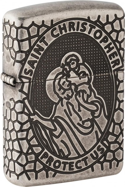 Zippo Feuerzeug Silber Antik Armor Case Saint Christopher