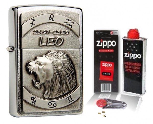 Zippo Sternzeichen LÖWE Emblelm mit Zubehör L