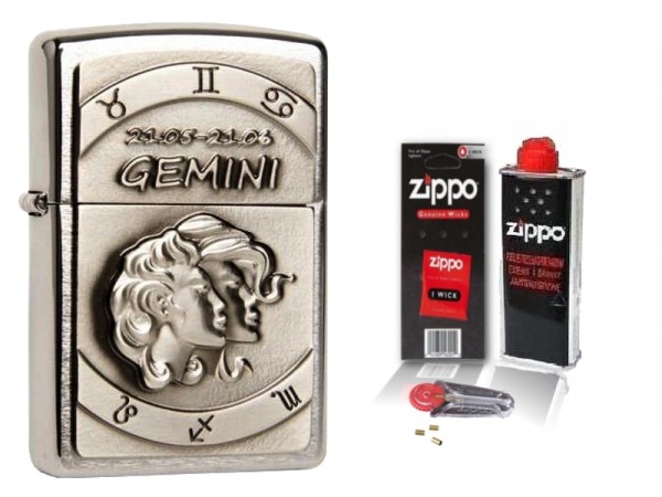 Zippo Feuerzeug Sternzeichen Zwilling Emblem & Zubehör L